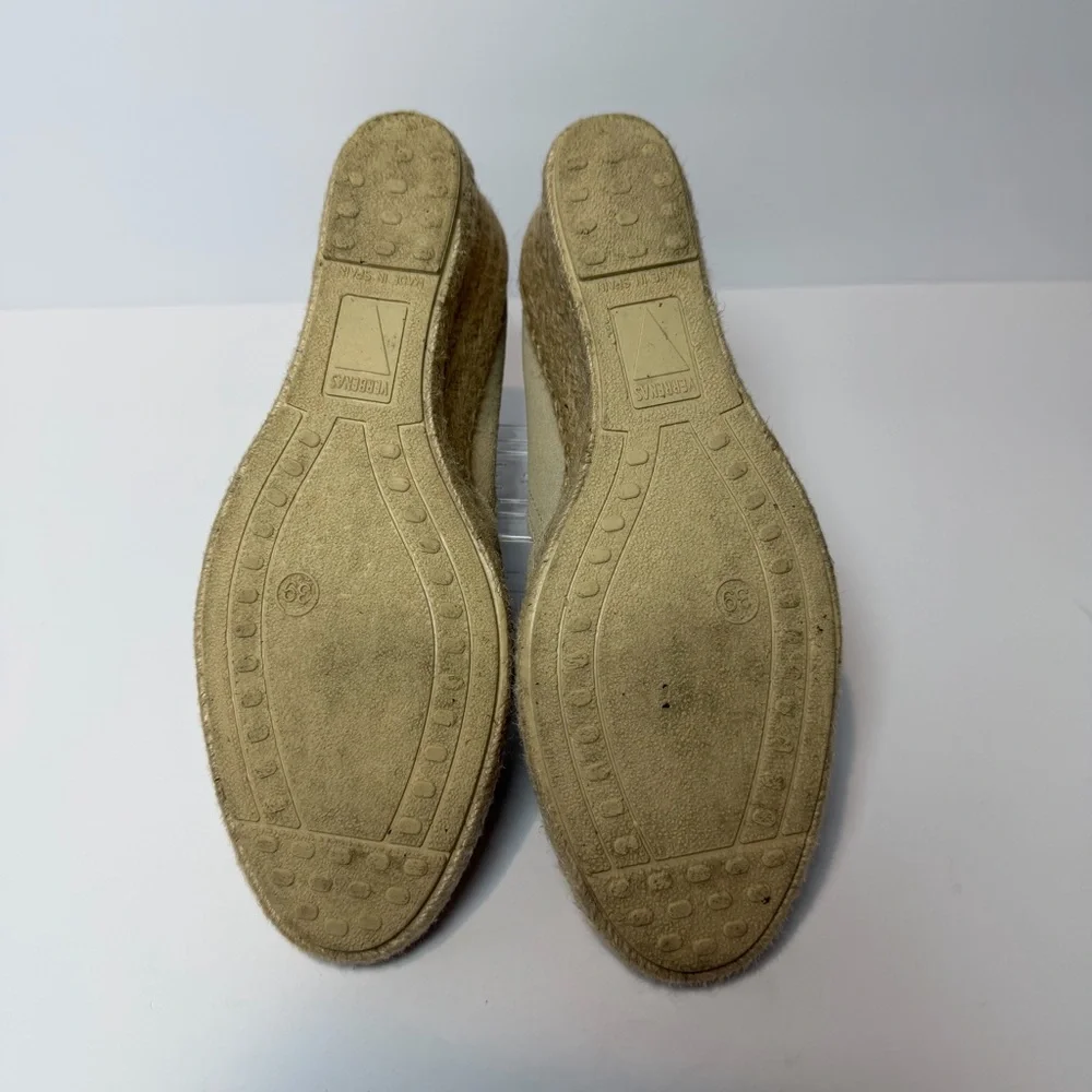 Verbenas Mamen Wedge Espadrilles Suede Shoes Jute Wrapped‎ Heels in Tan Size 39